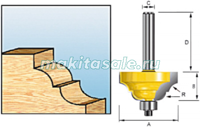 Кромочная фреза Макита 38.1х19х8х32 R6.35 римская (D-11651)
