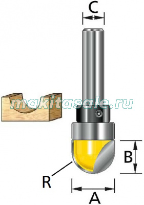 Пазовая галтельная фреза Макита 12х12х8х38мм R6 с подшип. (D-11128)